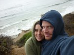 cathy & jesse on the rocky seaside cliffs of Malibu